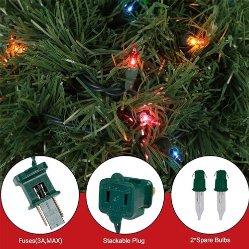 50FT Pre-lit Christmas Green Garland, Lighted Artificial Pine Garlands with 100 Count Multicolor Mini Lights, alternate view