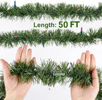 50FT Pre-lit Christmas Green Garland, Lighted Artificial Pine Garlands with 100 Count Multicolor Mini Lights, alternate view