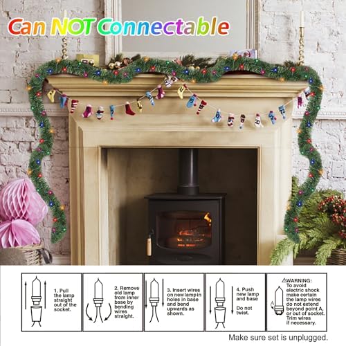 50FT Pre-lit Christmas Green Garland, Lighted Artificial Pine Garlands with 100 Count Multicolor Mini Lights, alternate view