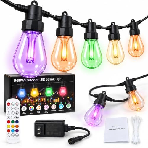 50FT RGB Smart Outdoor String Lights, APP & Remote Patio Lights
