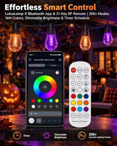 50FT RGB Smart Outdoor String Lights, APP & Remote Patio Lights, alternate view 6