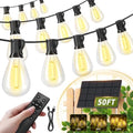 50FT Solar String Lights Outdoor, 18+1LED Shatterproof Bulbs with Remote & USB Port, Waterproof 3 Modes Dimmable