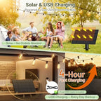 50FT Solar String Lights Outdoor, 18+1LED Shatterproof Bulbs with Remote & USB Port, Waterproof 3 Modes Dimmable, alternate
