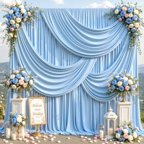 50ft x 10ft Blue Backdrop Curtains, Baby Blue Drapes for Backdrop Draping Fabric Wedding Birthday Party Baby, alternate view