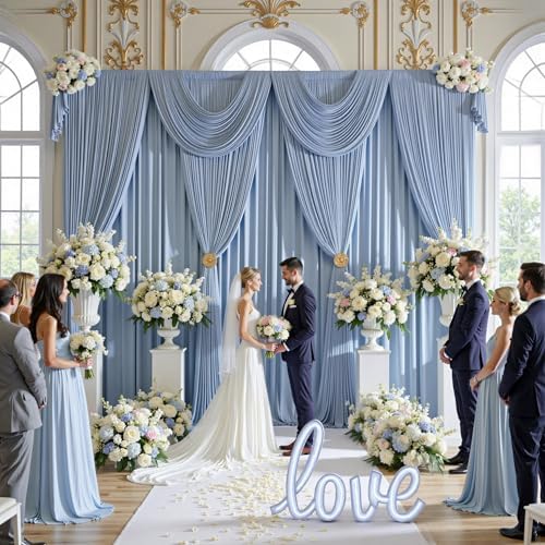 50ft x 10ft Dusty Blue Backdrop Drapes for Wedding Parties, 10 Panels Wrinkle-Free Polyester Fabric Background, alternate