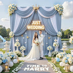 50ft x 10ft Dusty Blue Backdrop Drapes for Wedding Parties, 10 Panels Wrinkle-Free Polyester Fabric Background, alternate
