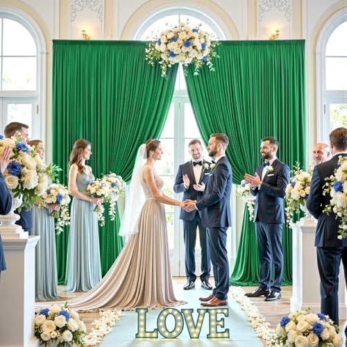 50ft x 10ft Green Backdrop Drapes for Parties, 10 Panels Wrinkle-Free Polyester Background Curtains for Wedding, alternate