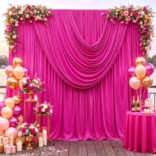 50ft x 10ft Hot Pink Backdrop Curtains, Hot Pink Drapes for Backdrop Fabric in 50 ft X 10 ft(10 Panels 5ft X