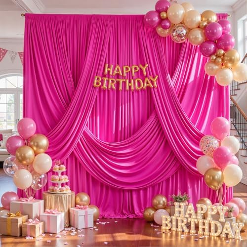50ft x 10ft Hot Pink Backdrop Curtains, Hot Pink Drapes for Backdrop Fabric in 50 ft X 10 ft(10 Panels 5ft X, alternate view