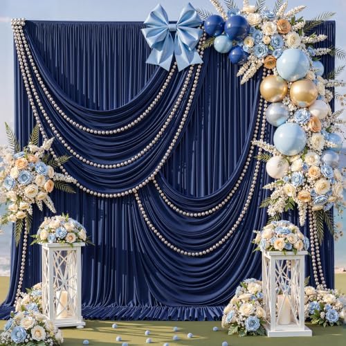 50ft x 10ft Navy Blue Backdrop Curtains, Navy Drapes for Backdrop Wrinkle Free Draping Fabric, alternate view 4