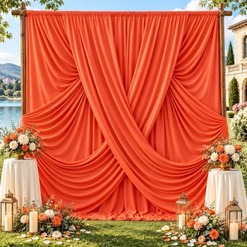 50ft x 10ft Orange Backdrop Drapes for Wedding Parties, 10 Panels Wrinkle-Free Polyester Fabric Background