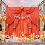 50ft x 10ft Orange Backdrop Drapes for Wedding Parties, 10 Panels Wrinkle-Free Polyester Fabric Background, alternate view 2