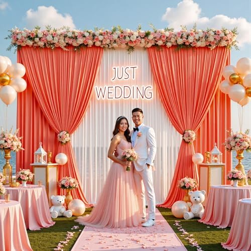 50ft x 10ft Orange Backdrop Drapes for Wedding Parties, 10 Panels Wrinkle-Free Polyester Fabric Background, alternate view 6