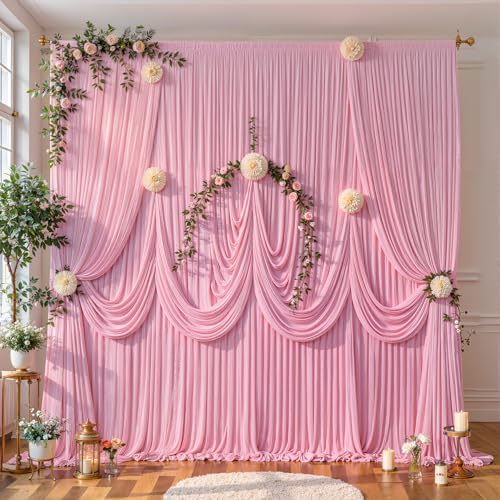 50ft x 10ft Pink Backdrop Curtains, Baby Pink Drapes for Backdrop Fabric in 50 ft X 10 ft(10 Panels 5ft X 10ft), alternate