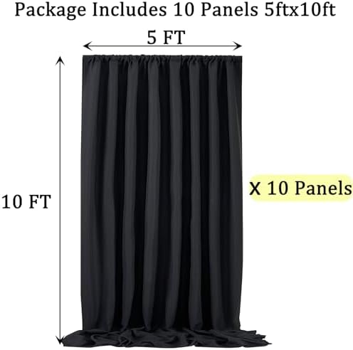 50ft x 10ft Thick Black Backdrop Curtain for Wedding Parties, 10 Panels Polyester Black Photo Backdrop Drapes, alternate view