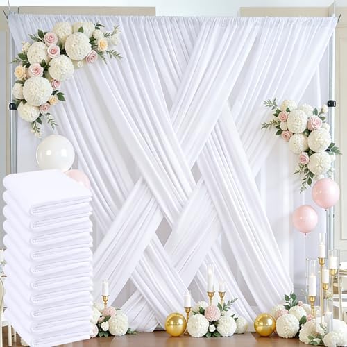 50ft x 10ft White Backdrop Curtain Panels for Parties, Thick Polyester 10 Panels Wedding Photo Backdrop Drapes