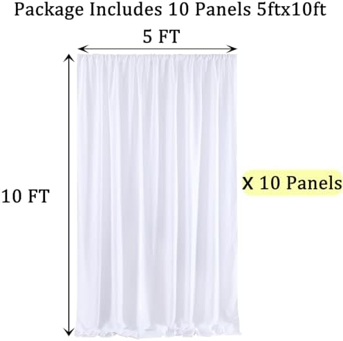 50ft x 10ft White Backdrop Curtain Panels for Parties, Thick Polyester 10 Panels Wedding Photo Backdrop Drapes, alternate