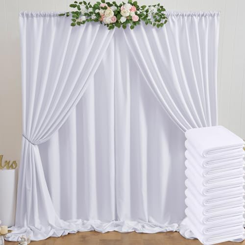 50ft x 10ft White Backdrop Curtain Panels for Parties, Thick Polyester 10 Panels Wedding Photo Backdrop Drapes, alternate