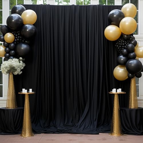 50ft x 10ft Wrinkle Free Black Backdrop Curtain for Parties, 10 Panels Silky Polyester Black Weddings Drapes for, alternate