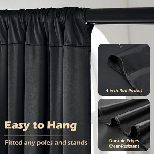50ft x 10ft Wrinkle Free Black Backdrop Curtain for Parties, 10 Panels Silky Polyester Black Weddings Drapes for, alternate