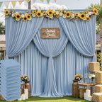 50ft x 10ft Wrinkle Free Dusty Blue Backdrop Curtain for Parties, 10 Panels 5x10ft Silky Polyester Backdrop