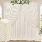 50ft x 10ft Wrinkle Free Ivory Backdrop Curtains for Parties, 10 Panels 5x10ft Polyester Ivory Photo Backdrop