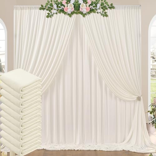 50ft x 10ft Wrinkle Free Ivory Backdrop Curtains for Parties, 10 Panels 5x10ft Polyester Ivory Photo Backdrop