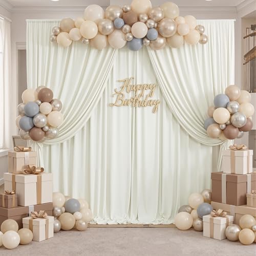50ft x 10ft Wrinkle Free Ivory Backdrop Curtains for Parties, 10 Panels 5x10ft Polyester Ivory Photo Backdrop, alternate view