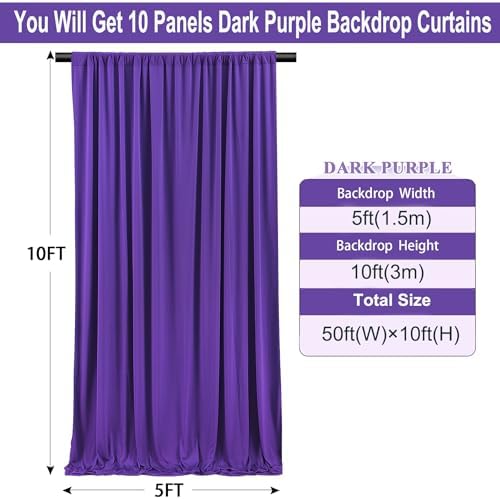 50ft x 10ft Wrinkle Free Purple Backdrop Curtains for Parties, Soft Silk Polyester Wedding Backdrop Drapes,10, alternate view