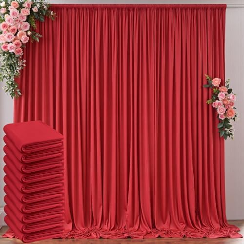 50ft x 10ft Wrinkle Free Red Backdrop Curtains for Parties, Polyester Photo Backdrop Drapes 10 Panels 5x10ft for