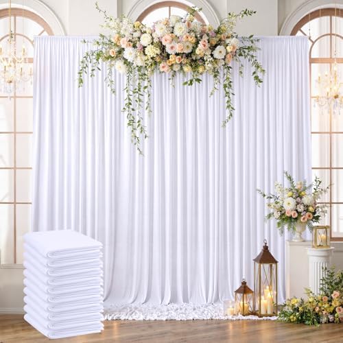 50ft x 10ft Wrinkle Free White Backdrop Curtains for Parties Wedding, 10 Panels 5x10ft Silky Soft Polyester