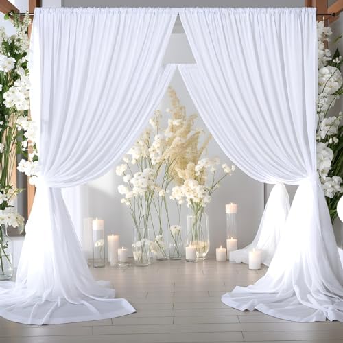 50ft x 10ft Wrinkle Free White Backdrop Curtains for Parties Wedding, 10 Panels 5x10ft Silky Soft Polyester, alternate view 3