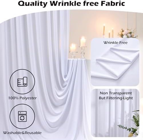 50ft x 10ft Wrinkle Free White Backdrop Curtains for Parties Wedding, 10 Panels 5x10ft Silky Soft Polyester, alternate view 4