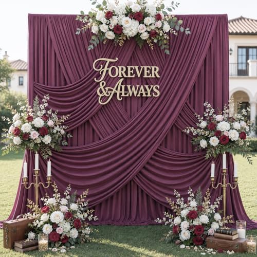 50ft x 12ft Burgundy Backdrop Curtains for Parties, Wrinkle Free 10 Panels Photo Backdrop Drapes Back Drop Cloth