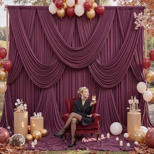 50ft x 12ft Burgundy Backdrop Curtains for Parties, Wrinkle Free 10 Panels Photo Backdrop Drapes Back Drop Cloth, alternate