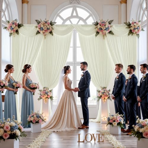 50ft x 12ft Ivory Wrinkle-Free Backdrop Curtain for Wedding Parties, Thick Polyester 10 Panels 5x12ft for, alternate view 2
