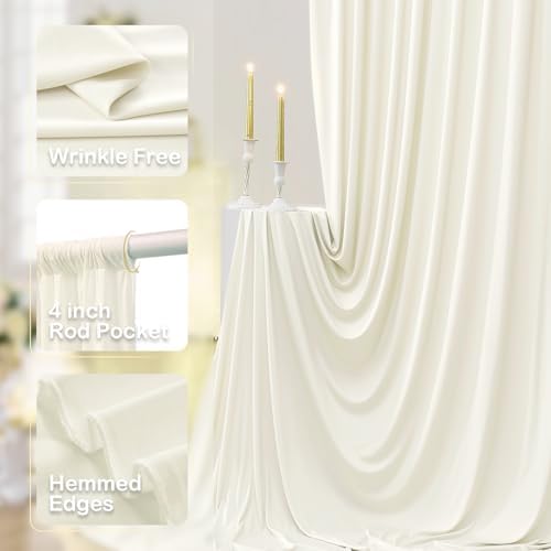 50ft x 12ft Wrinkle Free Ivory Backdrop Curtains for Parties, 10 Panels Silky 12FT Long Photo Backdrop Drapes, alternate view