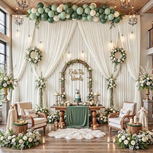 50ft x 12ft Wrinkle Free Ivory Backdrop Curtains for Parties, 10 Panels Silky 12FT Long Photo Backdrop Drapes, alternate view