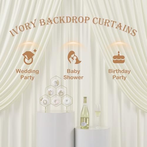 50ft x 12ft Wrinkle Free Ivory Backdrop Curtains for Parties, 10 Panels Silky 12FT Long Photo Backdrop Drapes, alternate view