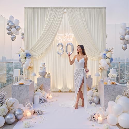 50ft x 12ft Wrinkle Free Ivory Backdrop Curtains for Parties, 10 Panels Silky 12FT Long Photo Backdrop Drapes, alternate view