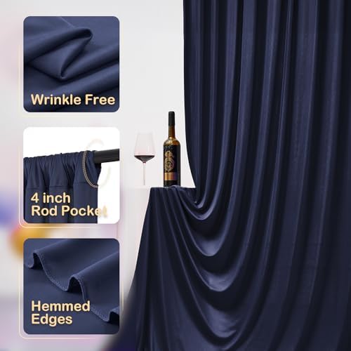 50ft x 12ft Wrinkle Free Navy Blue Backdrop Curtains for Parties, 10 Panels 12FT Long Photo Backdrop Drapes, alternate view 3
