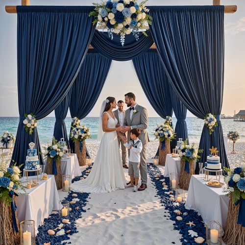 50ft x 12ft Wrinkle Free Navy Blue Backdrop Curtains for Parties, 10 Panels 12FT Long Photo Backdrop Drapes, alternate view 4
