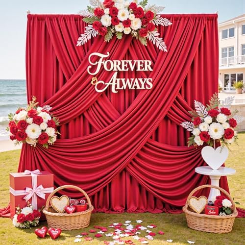 50ft x 12ft Wrinkle Free Red Backdrop Curtains for Parties, 10 Panels 12FT Long Photo Backdrop Drapes Silky Back