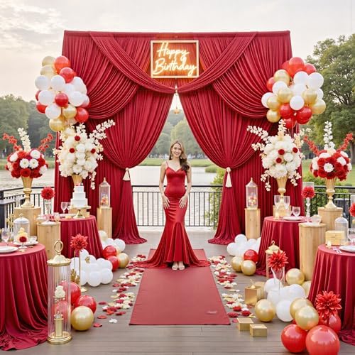50ft x 12ft Wrinkle Free Red Backdrop Curtains for Parties, 10 Panels 12FT Long Photo Backdrop Drapes Silky Back, alternate
