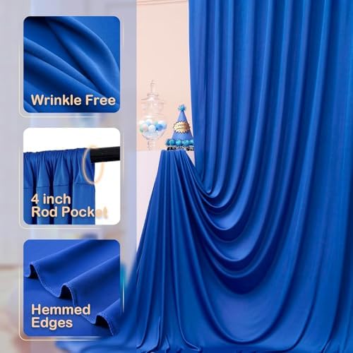 50ft x 12ft Wrinkle Free Royal Blue Backdrop Curtains for Parties, 10 Panels 12FT Long Photo Backdrop Drapes, alternate view