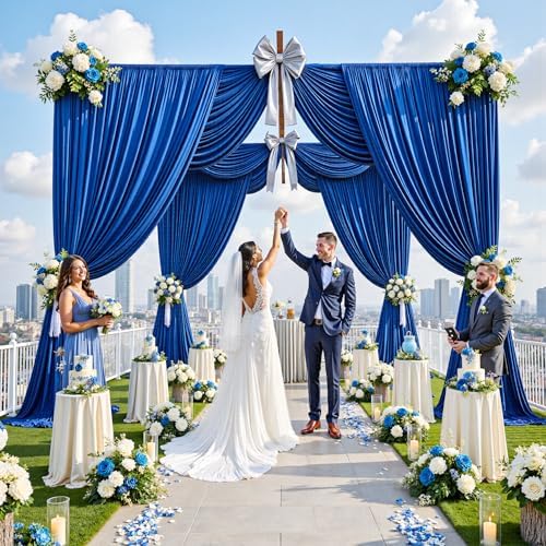 50ft x 12ft Wrinkle Free Royal Blue Backdrop Curtains for Parties, 10 Panels 12FT Long Photo Backdrop Drapes, alternate view