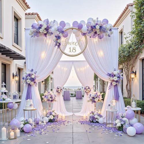 50ft x 12ft Wrinkle Free White Backdrop Curtains for Parties, 10 Panels 12FT Long Silky Polyester Photo Backdrop, alternate