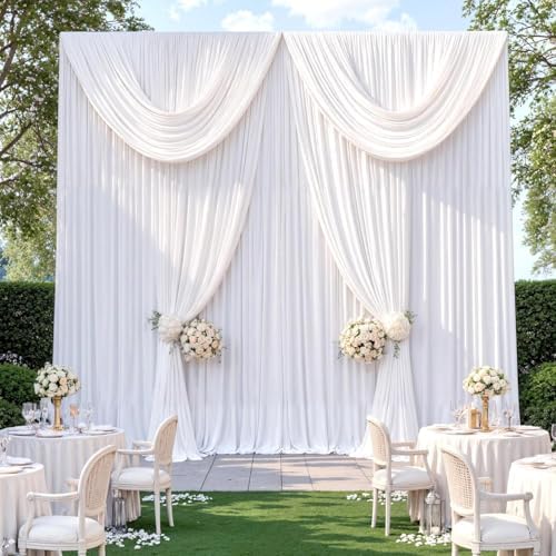 50ft x 14ft Wrinkle Free White Backdrop Curtains for Parties, 10 Panels 14FT Long Photo Backdrop Drapes Silky