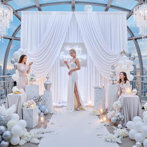 50ft x 14ft Wrinkle Free White Backdrop Curtains for Parties, 10 Panels 14FT Long Photo Backdrop Drapes Silky, alternate view