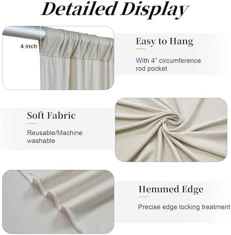 50ft x 15ft Beige Backdrop Curtains for Wedding Parties, 10 Panels Extra Long Wrinkle Free Fabric Drapes Photo, alternate